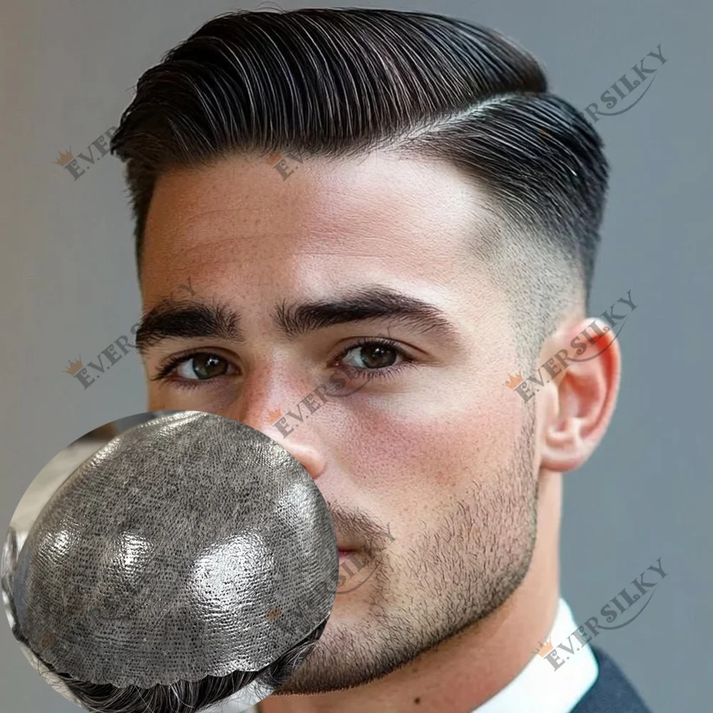 خط الشعر الطبيعي # 2 # 3 # 5 شعر مستعار بني للرجال رفيع ومتين من البولي يوريثان 1B65 1B80 شعر بشري رمادي فروة الرأس نظام استبدال التصحيح للرجل #1