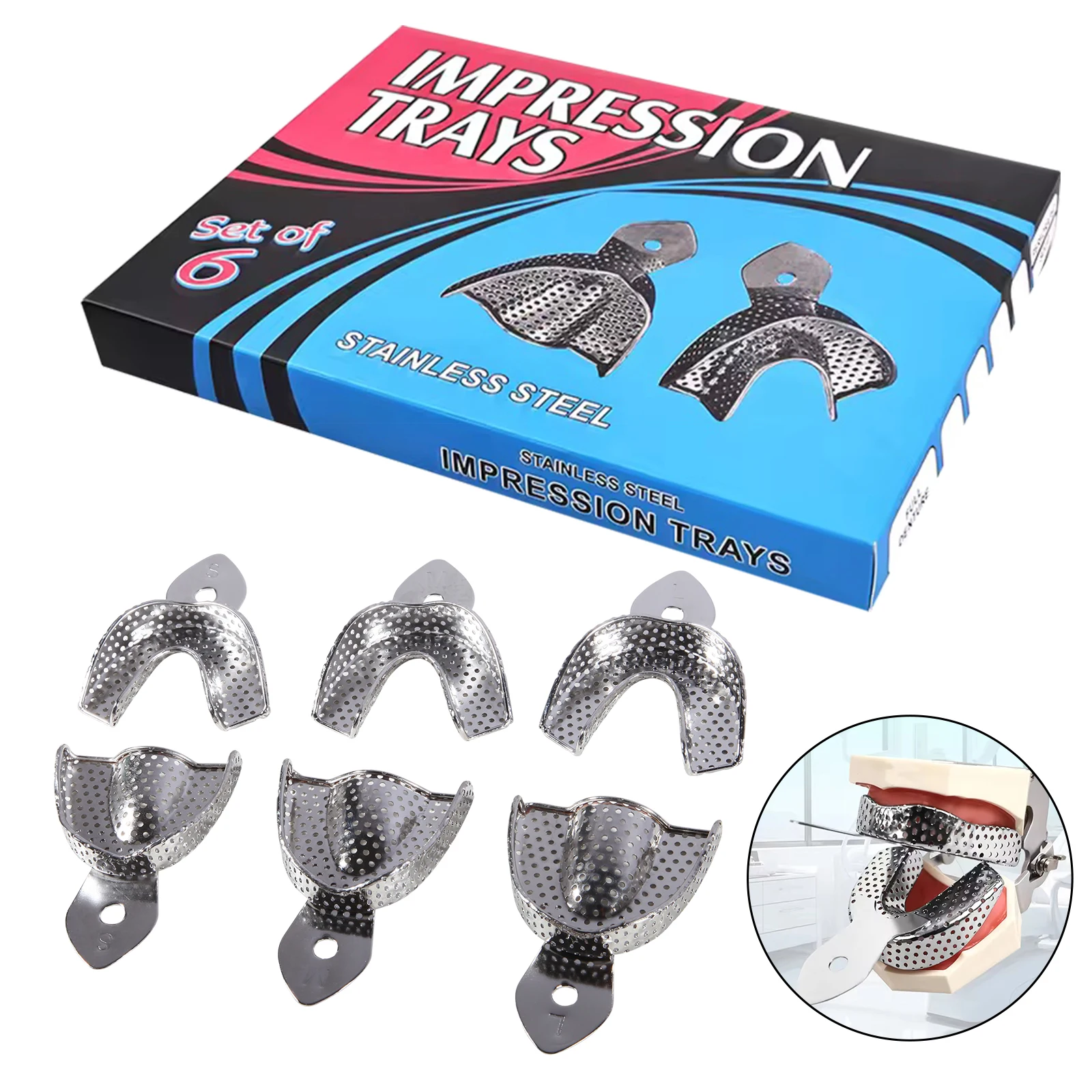 

Dental Endo Instruments Impression Trays Kit Perforated Metal Autoclavable Upper Lower S+M+L 6 Trays/Box SKYSEA NEW