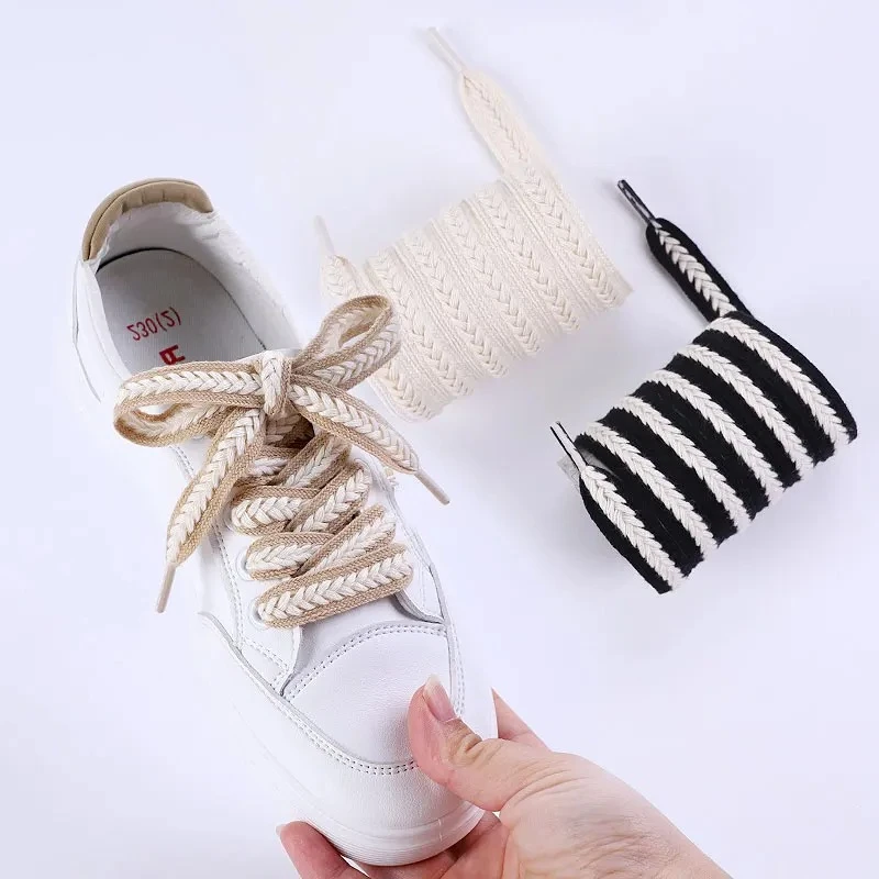 Luxury Flat Braided Rope Shoelaces for Sneaker Twist Cotton Weave Classic Shoe Laces Marshmallow Textured Shoelace for Women Man