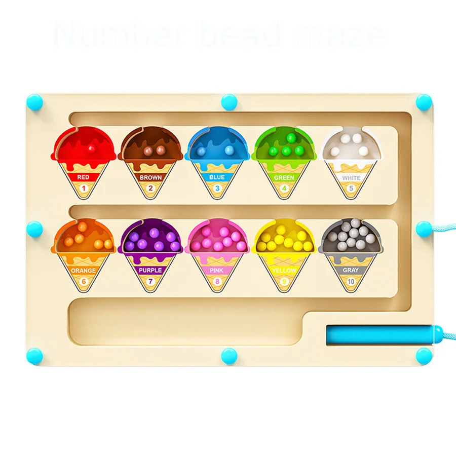 Jeux de tri de couleurs magnétiques Montessori, planche de labyrinthe, stylo, jeux de perles mobiles, contrôle en bois, jeu sensoriel, jouets éducatifs pour enfants