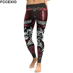 FCCEXIO marka czaszka 3D legginsy z nadrukiem moda Gothic Halloween ołówkowe spodnie nowe seksowne legginsy Partywear