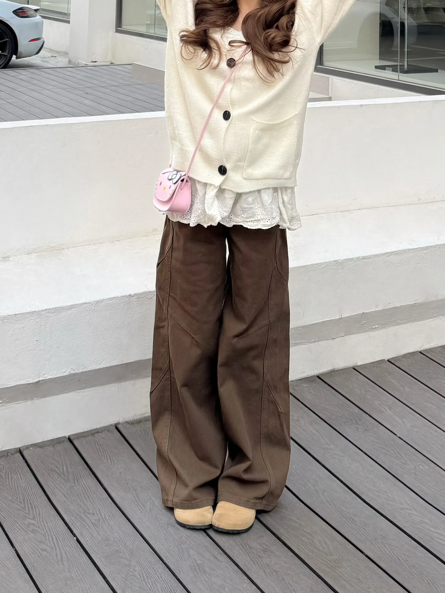 

plus Size Slimming Brown Denim Jeans High Waist Straight Leg Wide Leg Pants Vintage Style Women's Fashion Spring 2026