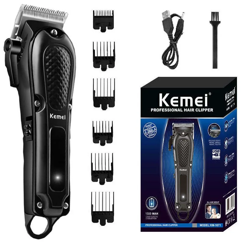 Kemei-cortadora de pelo recargable para hombre, Máquina Eléctrica de corte de pelo ajustable, inalámbrica, potente