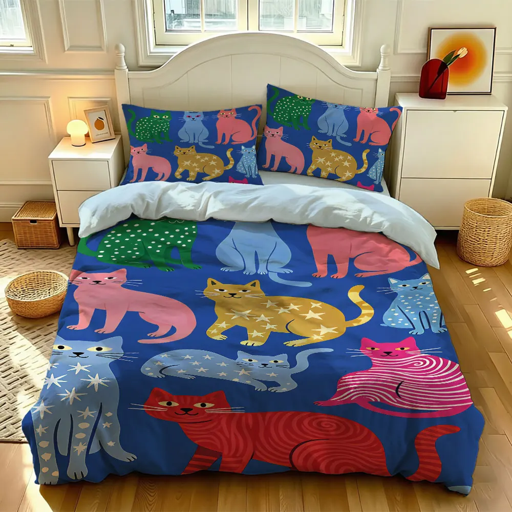 3pcs set colorful hand-painted cat-patterned bedding sets featuring soft core suitable machine washing home decoration