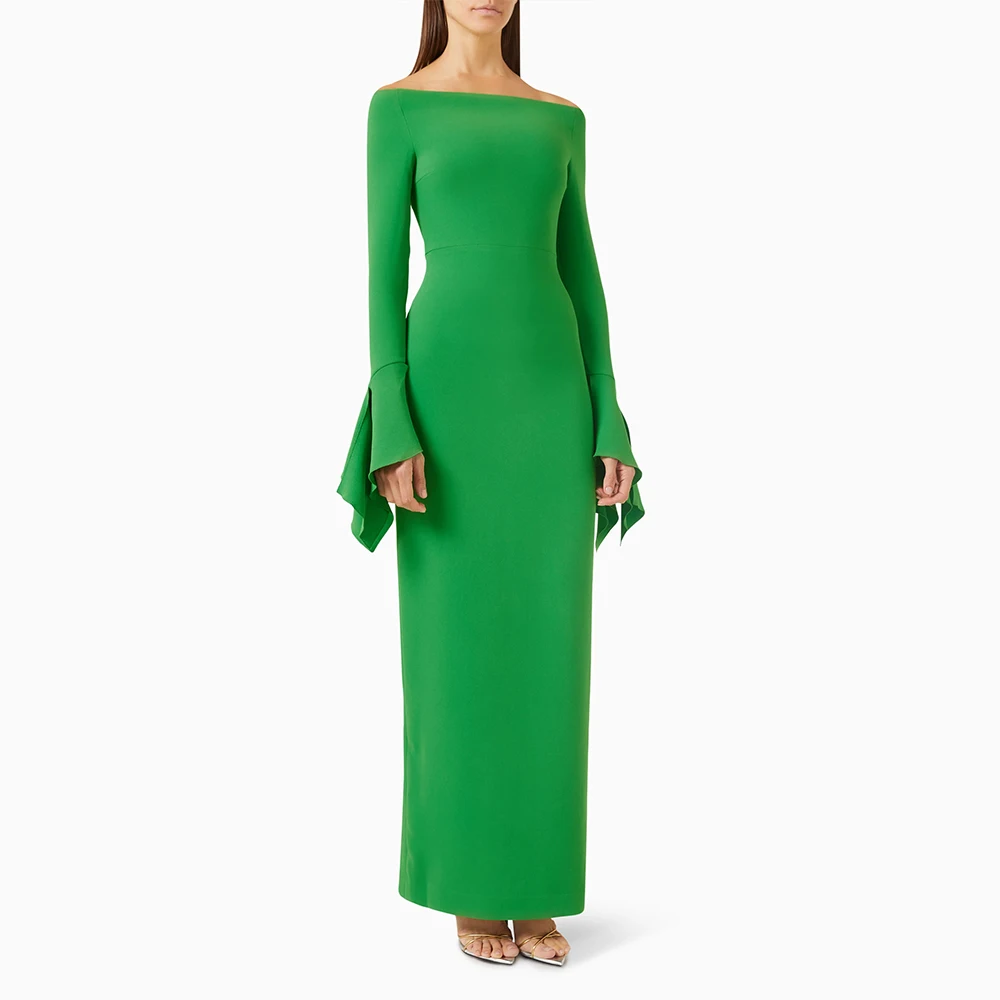 Elegant Wedding Party Dresses for Women Off the Shoulder Long Sleeves Formal Evening Gowns Green Column Dubai Evening Dress Maxi