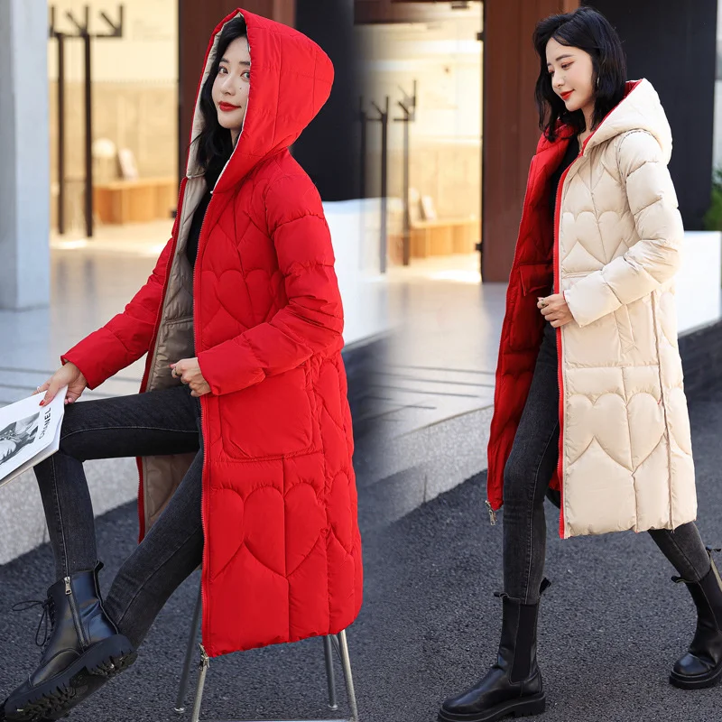 Frauen Winter Mantel Mit Kapuze Parker 2022 Neue Doppelseitige Tragen Baumwolle Gefütterte Jacke Langen Mantel Weibliche Thicke Warme Baumwolle kleidung 3XL