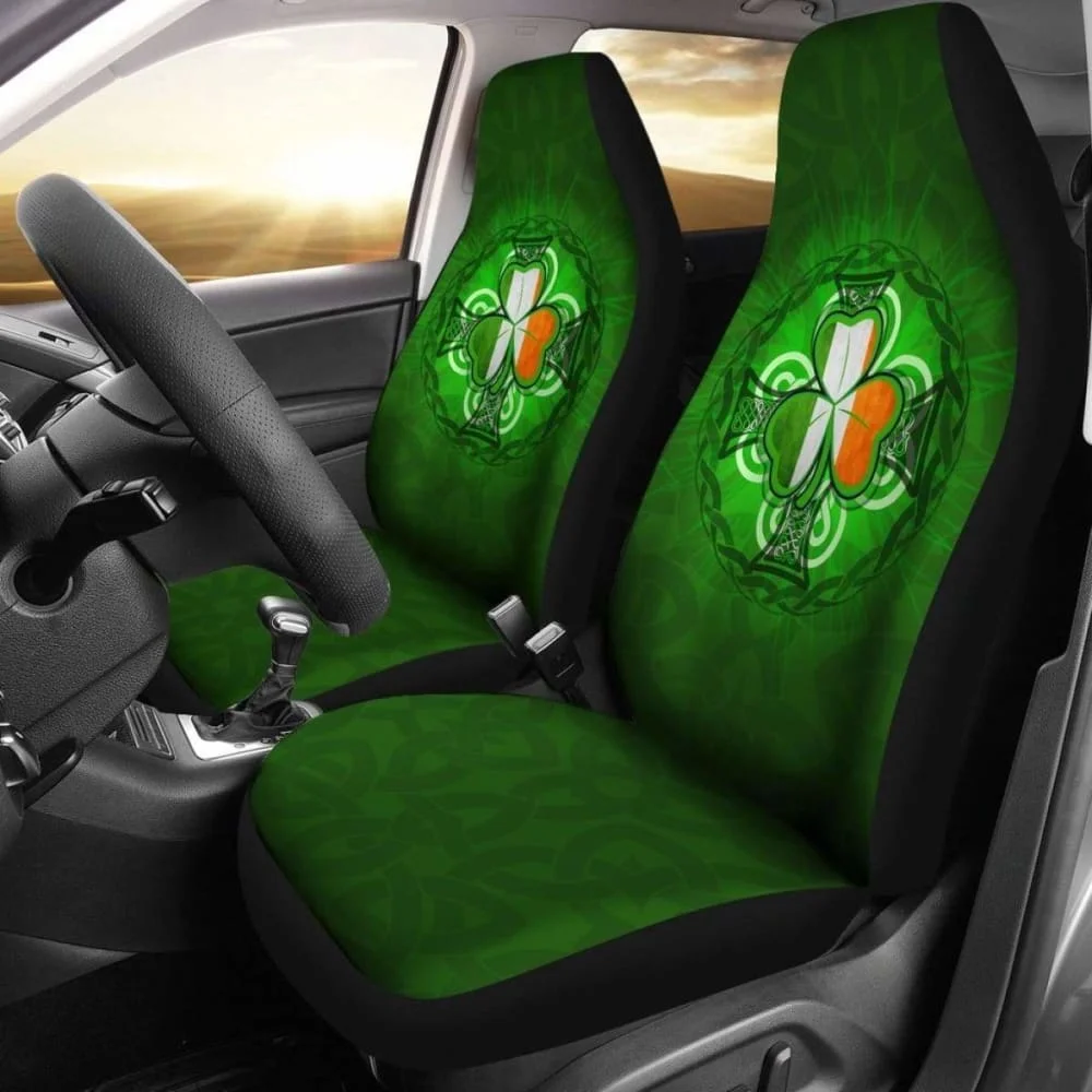 

Ireland Car Seat Cover Shamrock With Celtic Cross,Pack of Front Seat Cover