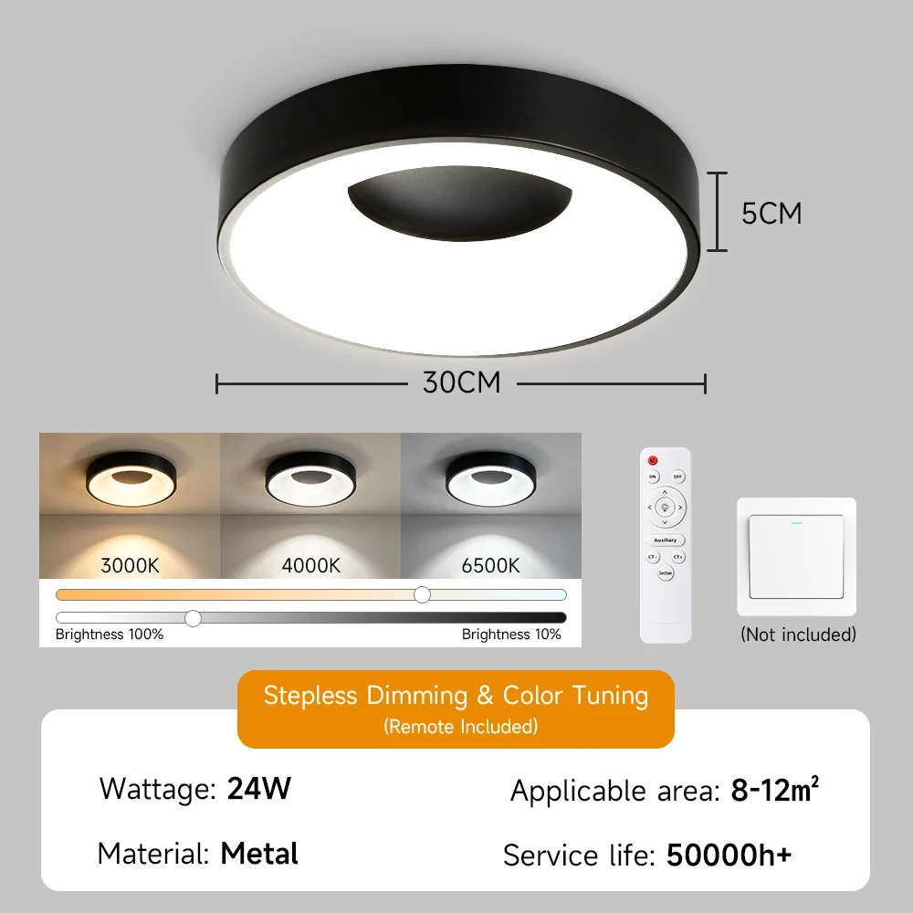 Modern LED Ceiling Light 24W Round Flush Mount Lamp AC180-265V for Living Room Bedroom Kitchen Hallway Dimmable 3 Color 36W