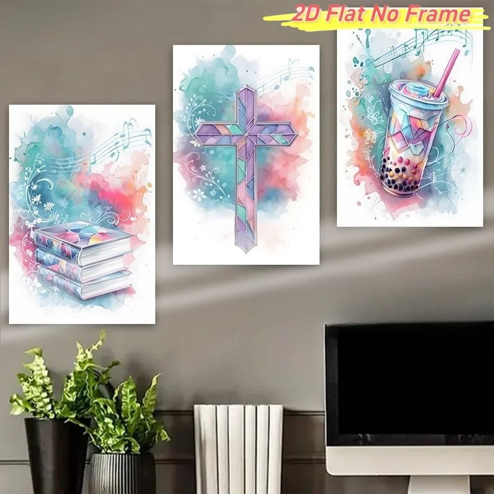 2D Flat, 3pcs Modern Minimalist Frameless Watercolor Milk Tea Canvas Wall Art - Abstract Milk Tea Paintings, Suitable for Ind