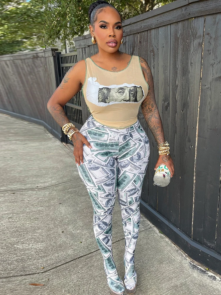 

Женский комплект из 2 предметов с принтом Nibber, прозрачные узкие жилеты с v-образным вырезом + высокоэластичные колготки, сексуальная клубная одежда Midnight Hottie