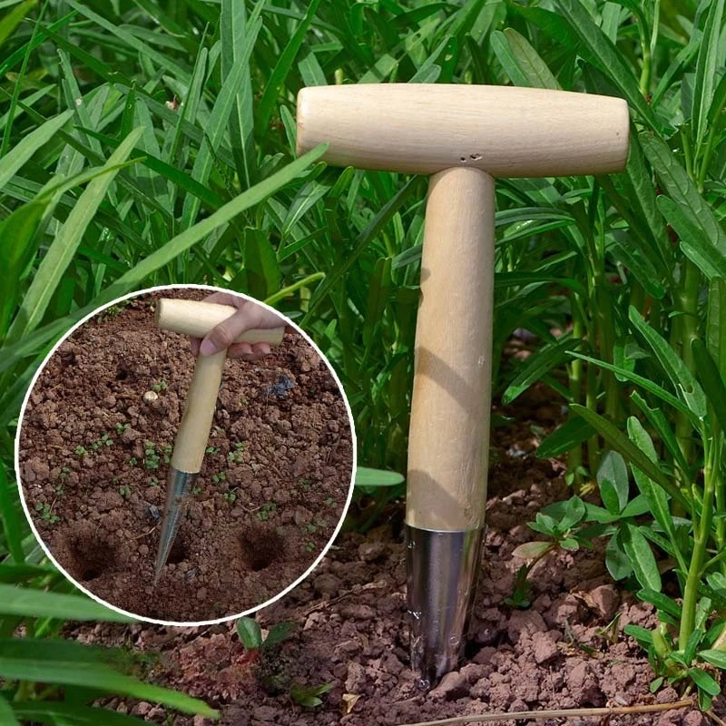 

Садовый инструмент для посадки растений, Т-образный, с деревянной ручкой, для прокапывания почвы, посева, внесения удобрений, для садоводства