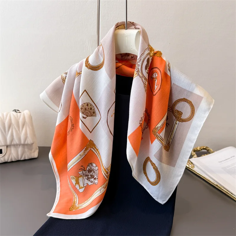 65*65 سنتيمتر الفاخرة طباعة القطن يشعر الحجاب ربيع الخريف الدافئة رئيس الأوشحة الرقبة المرأة موضة الديكور لينة Foulard باندانا