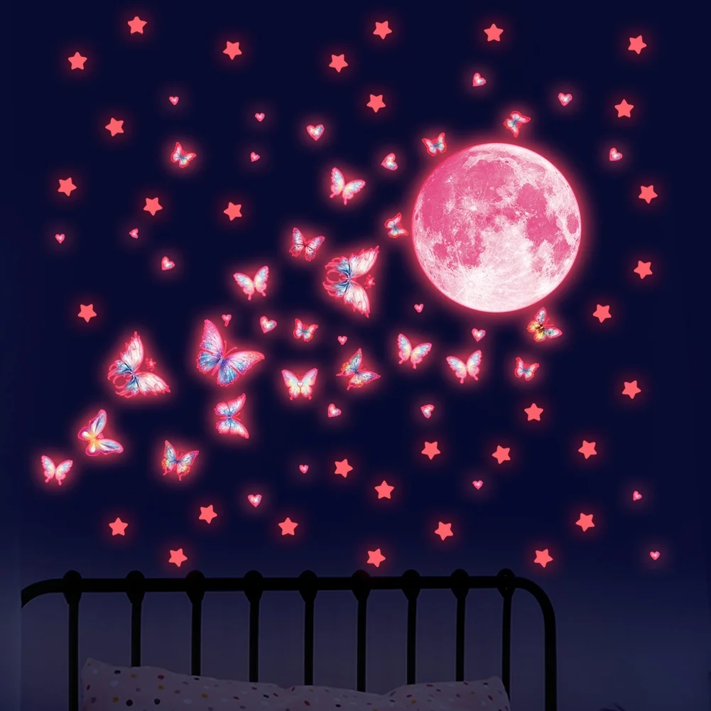 Wall Stickers with Glow in the Dark Star and Butterfly Designs for Childrens Bedrooms Suitable for Indoor Smooth Surfaces