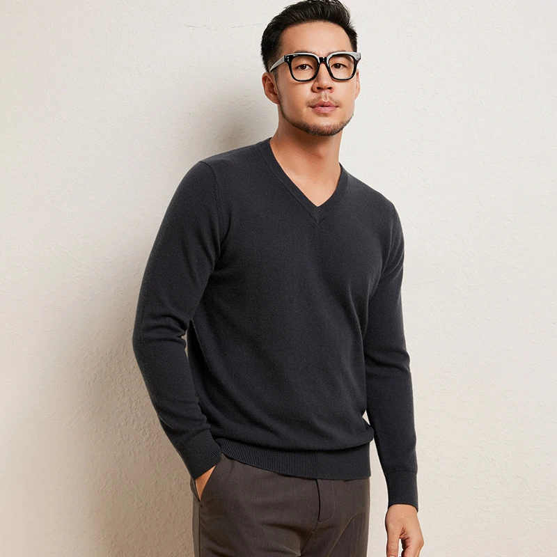 

2025 New V-Neck Knitted Men's 100% Pure Cashmere Sweater Autumn Winter Comfortable Warm Pullover Cashmere Base Shirt