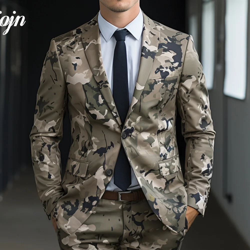 Formal 3D Printed Men Suit Set 2PCS Charming Notched Lapel Suit Wear Classic single-breasted Performance Suit blazer masculino