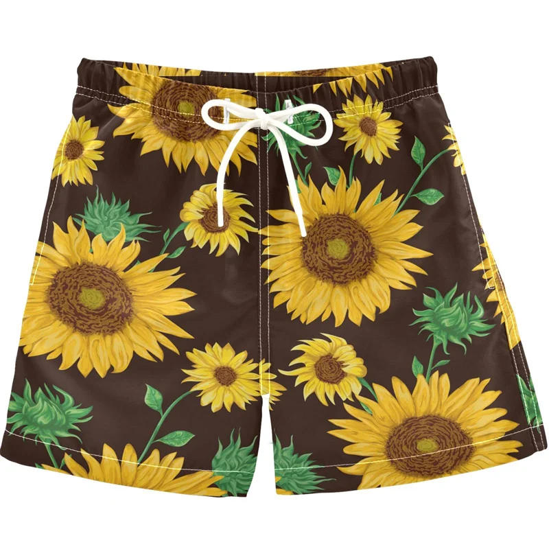 Fashion Sunflower Graphic Beach Shorts Men 3d Print Plants Surfing Board Shorts Boys Swim Trunks Street Oversized Short Pants