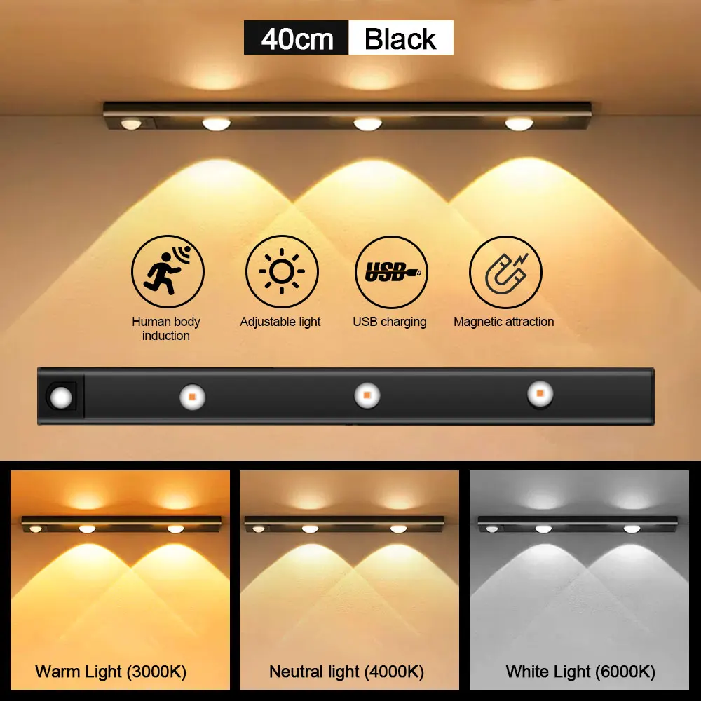 HUAJIANZM Motion Sensor Licht LED Sensor Lampe Drahtlose Ultra Dünne USB LED Für Küche Schrank Schlafzimmer Kleiderschrank Innen Beleuchtung Nachtlicht 5