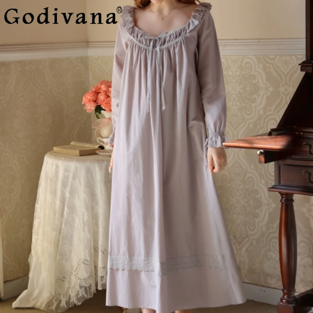 

Women's Sleepwear Court Style Pajamas Princess Home Dress Nightgowns Women Cotton Long Sleeve Girl Robe