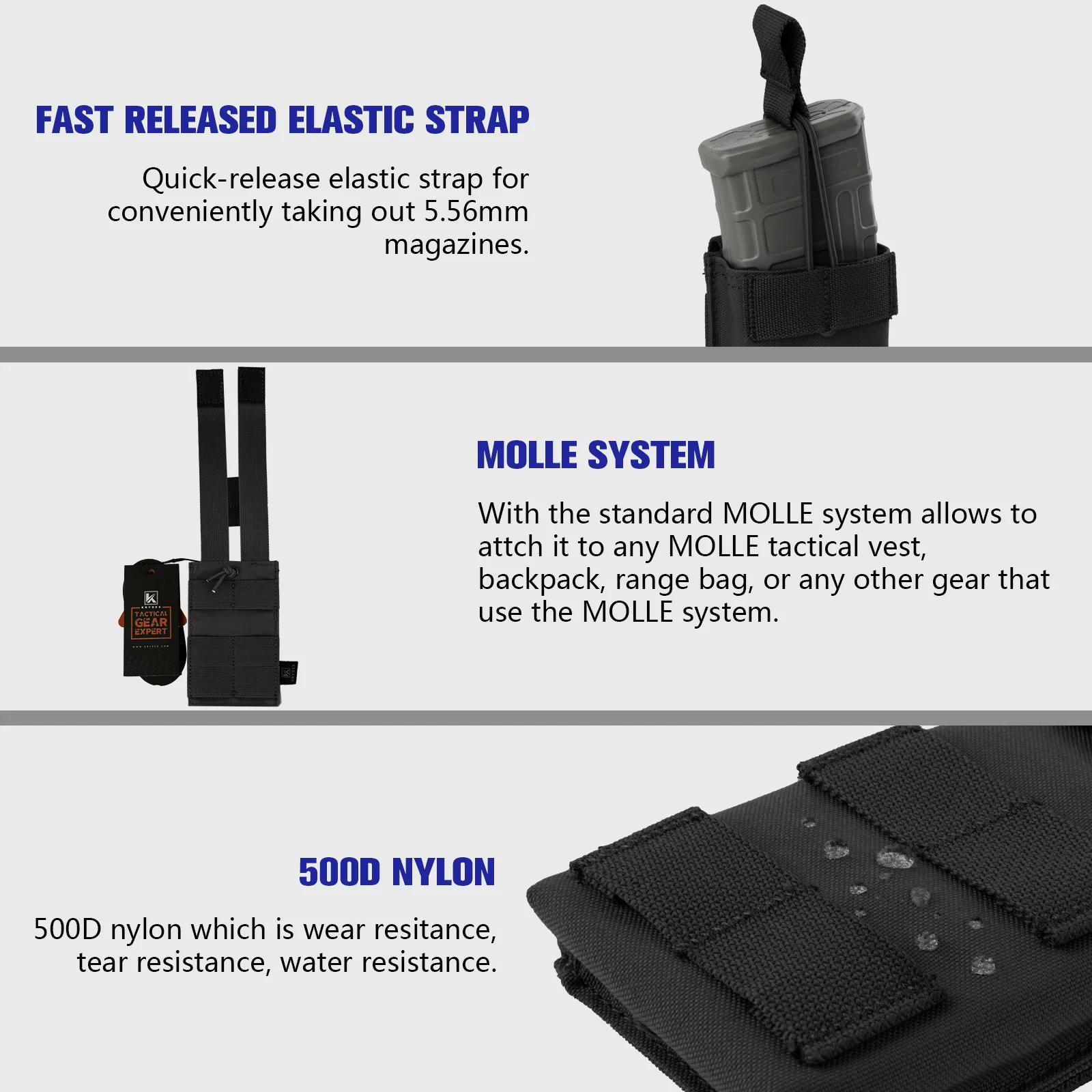 KRYDEX Tactical 556 Mag Pouch Single MOLLE Magazine Carrier Holder Open Top Modular Tool Bags for M4 M14 M16 AR-15 - view 3