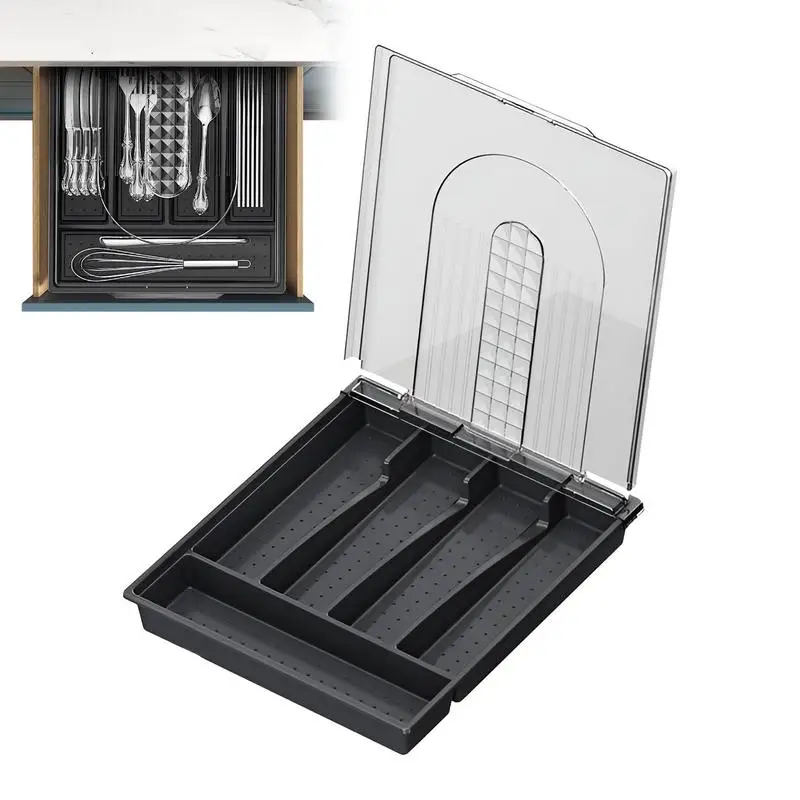 

Silverware Organizer Silverware Tray Flatware Cutlery Utensil Holder Multifunctional Lid-Enclosed Organizing Compartments