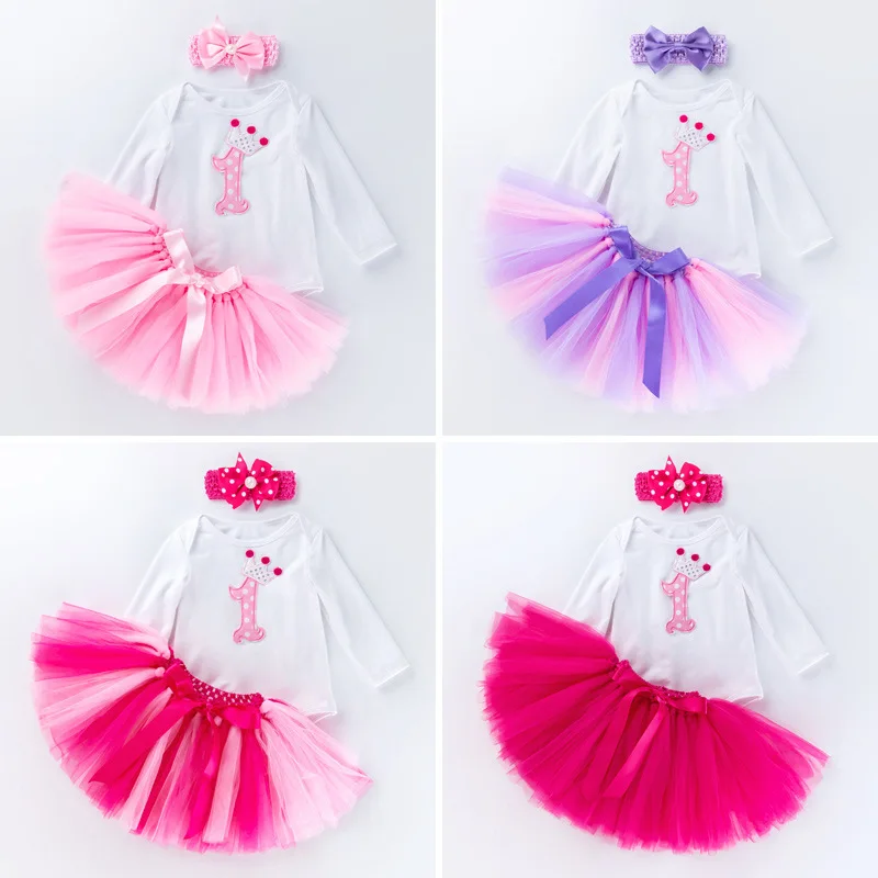 

Spring and Autumn Long Sleeve Cartoon Creative Letter Baby Festival Romper Colorful Handmade Skirt Half Skirt Set Wholesale