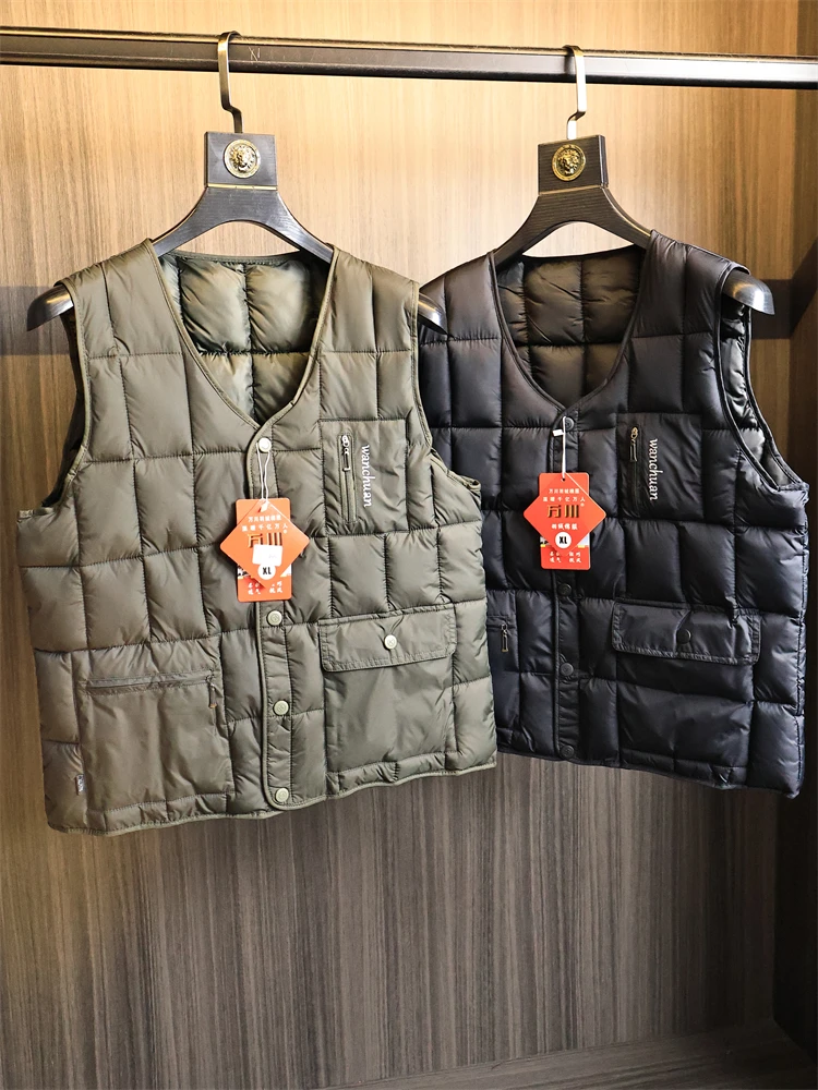 

Lightweight Tech Men's Color Quilted Cotton Warm V-ne Vest Autumn Winter Outerwear Faion Urban Sle Polyester Fiber
