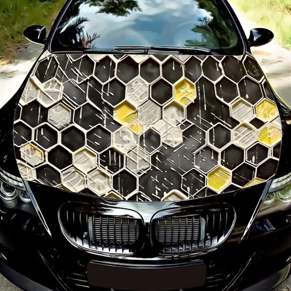 Irregular Geometric Honeycomb Car Hood Wrap Color Vinyl Sticker Truck Graphic Bonnet DIY Auto Accessories Decoration Decal Gift