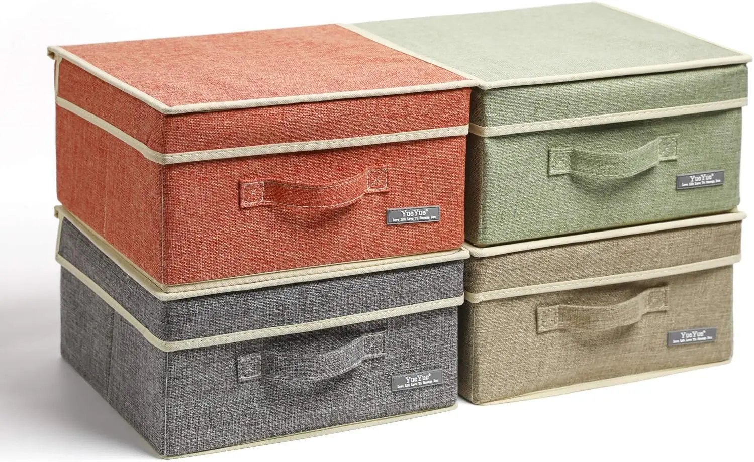 

Small 4 Pack Fabric Stroage Box with Lids, Linen Foldable Stroage Box with lids 4 Color Set 12.4in/12in/6.7in
