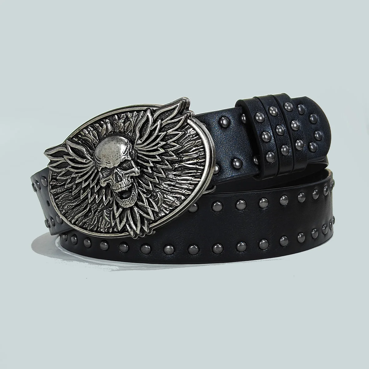 Men and Women's Belt Cool Punk Style Black Rivets Decorated Heavy Metal Dark Belt Plus Size Gothic Wide Skull Jeans Belt Male view 6