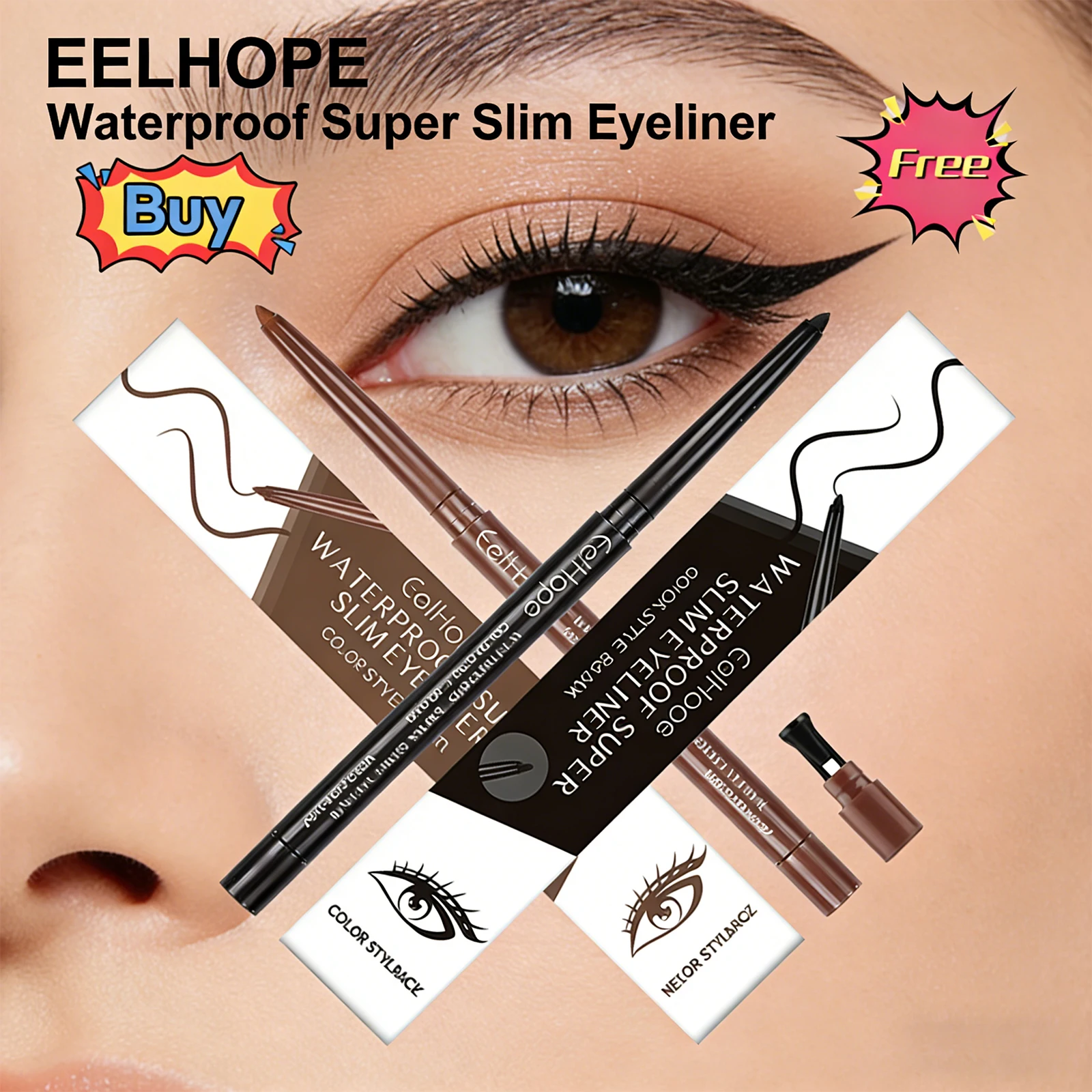 

Waterproof Super Slim Eyeliner Long Lasting Smudge Proof Cosmetics Quick Drying Smooth Precise Tip Enlarge Eyes Sensitive Skin