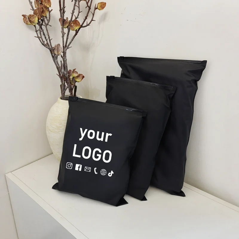 50pcs Black Frosted Storage Bags Underwear Clothing Packaging Bags Private Custom Ziplock Bags Repeated Use Printed Logo
