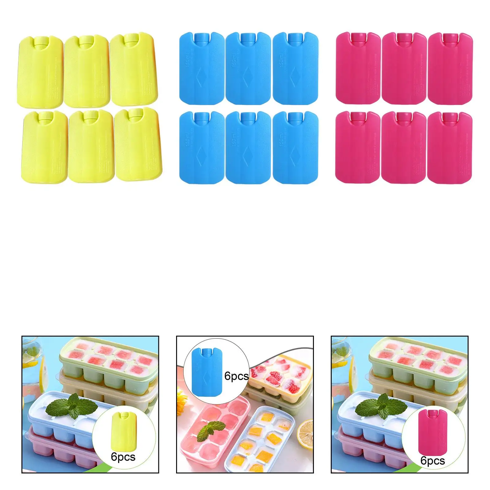 

6 Pieces Ice Blocks Refreezable Cooling Ice Packs for Travel Camping Picnics