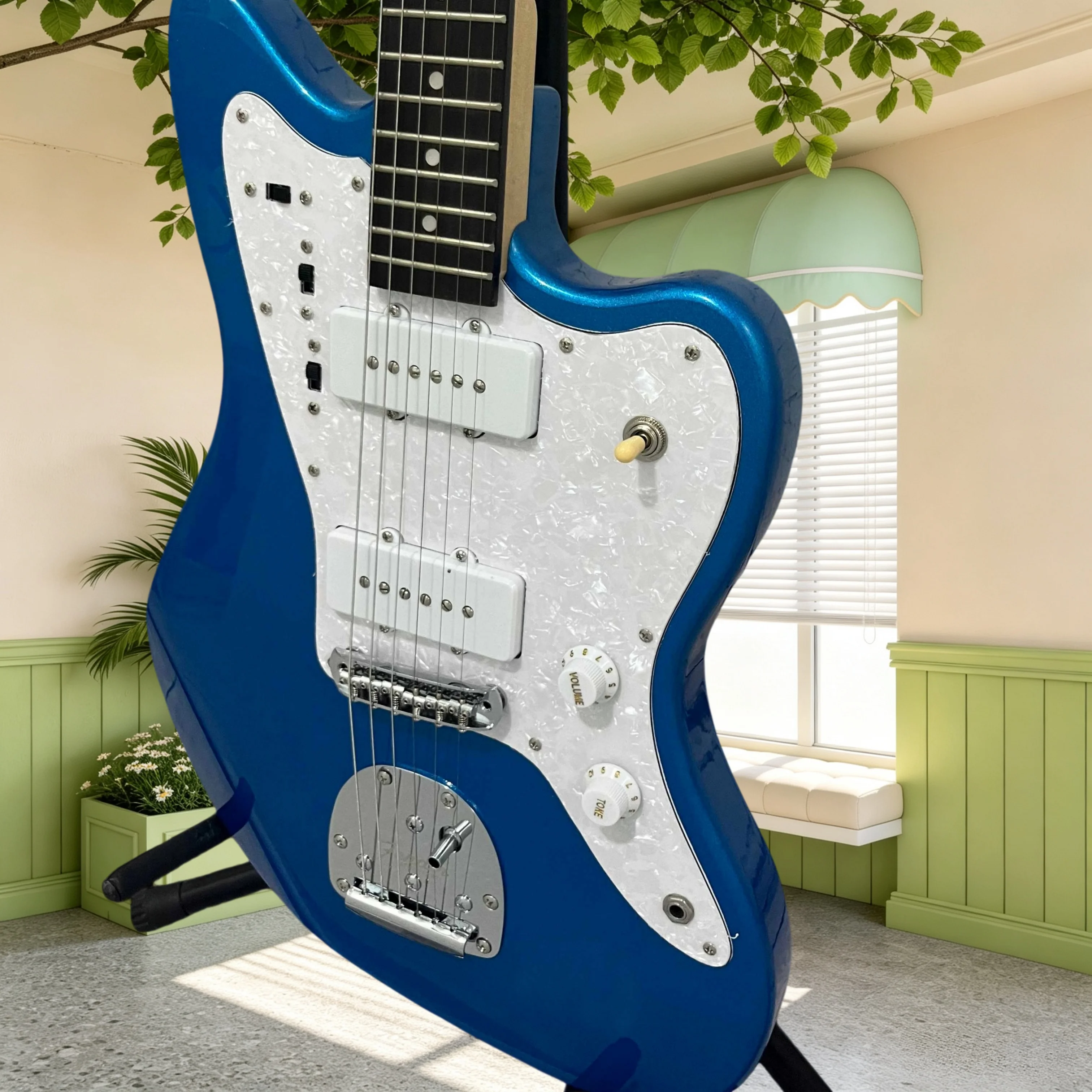 Royal Blue Electric Guitar Dual P90 Pickups Basswood Body Ebony Fretboard White Pearl Pickguard System Rock Blues Jazz Hot