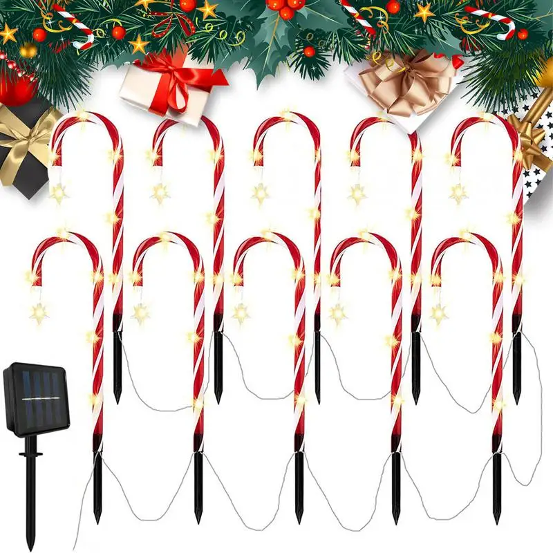 

Christmas Candy Cane LED Solar Lights Outdoor Pathway Markers Courtyard Patio Ornaments For Home Navidad Holiday Party