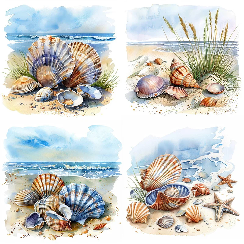 Watercolor Seashells Self-Adhesive Toilet Stickers,Wall Decal Removable, Reusable Vinyl Car Sticker for Bathroom Decor