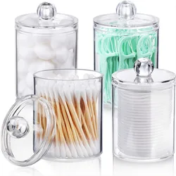4pcs/set  Clear Swab Holders With Lid, Dust-proof Swab Storage Dispenser Jars For Swab, Jewelry, Powder Puffs, Beauty Eggs,