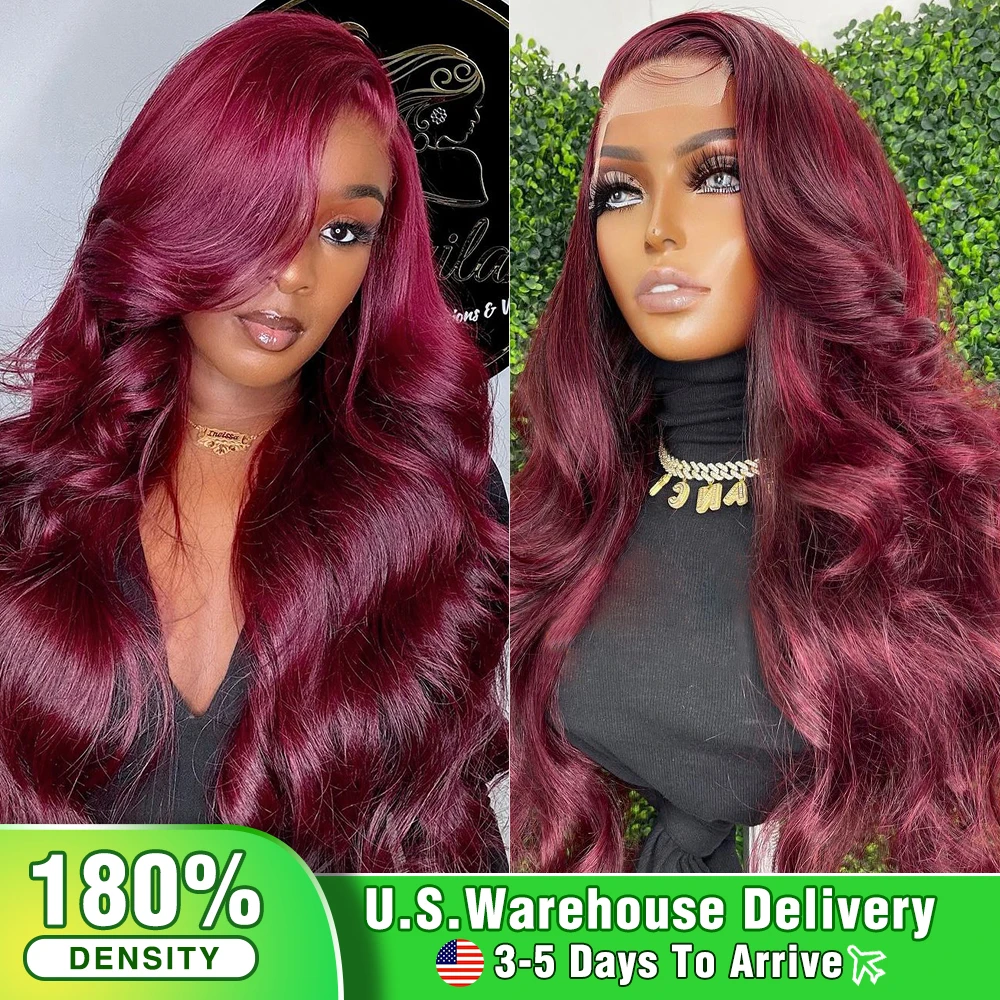 99J Burgundy Lace Front Wig Human Hair Body Wave Wigs Wine Red Hd Lace Front Human Hair Wigs for Women PrePlucked With Baby Hair