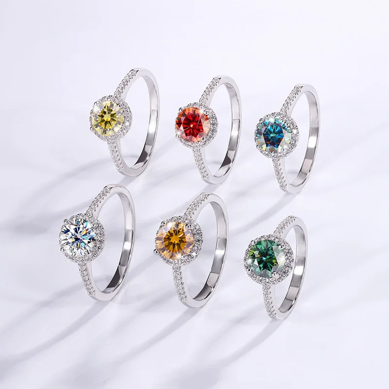 TY 1 Carat Maussanite Women's Fashion Ring 100% 925 Sterling Silver Female Finger Wedding Activities Daily Holiday Fine Jewelry