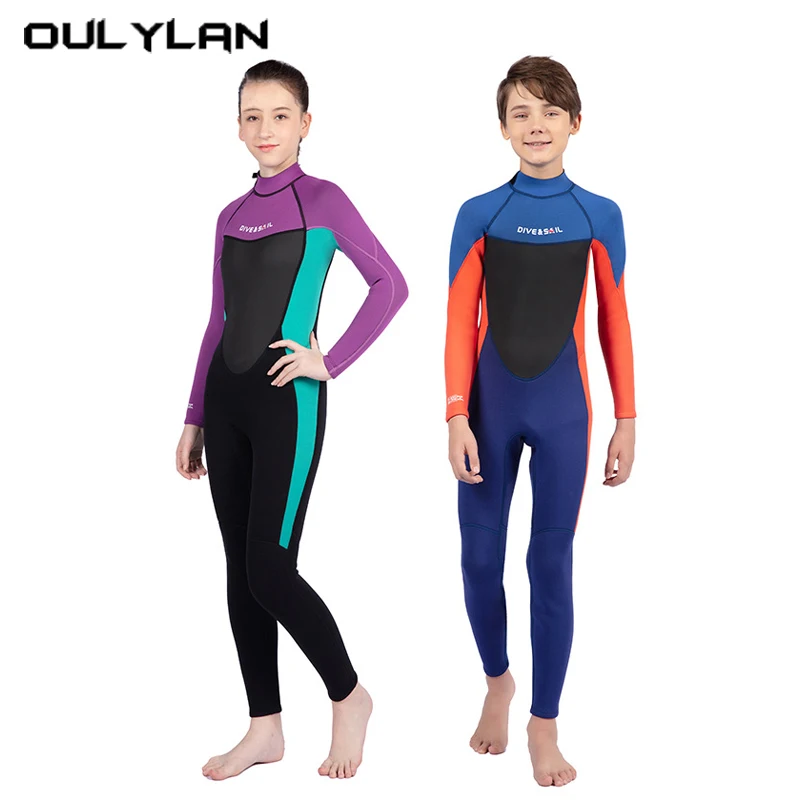 

Warm Diving Suit 2.5mm One-Piece Long Sleeves Snorkeling Suit Youth Surfing Swimming Diving Suit Back Zip Children Wet Suits