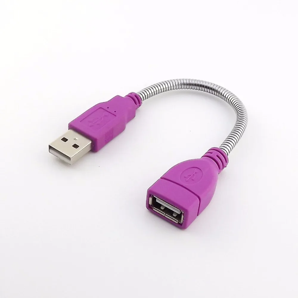 Nowy przedłużacz USB 1szt Fioletowy przedłużacz USB 2.0 A z wtyczką męską do żeńskiego gniazda Elastyczny metalowy kabel stojący 15cm