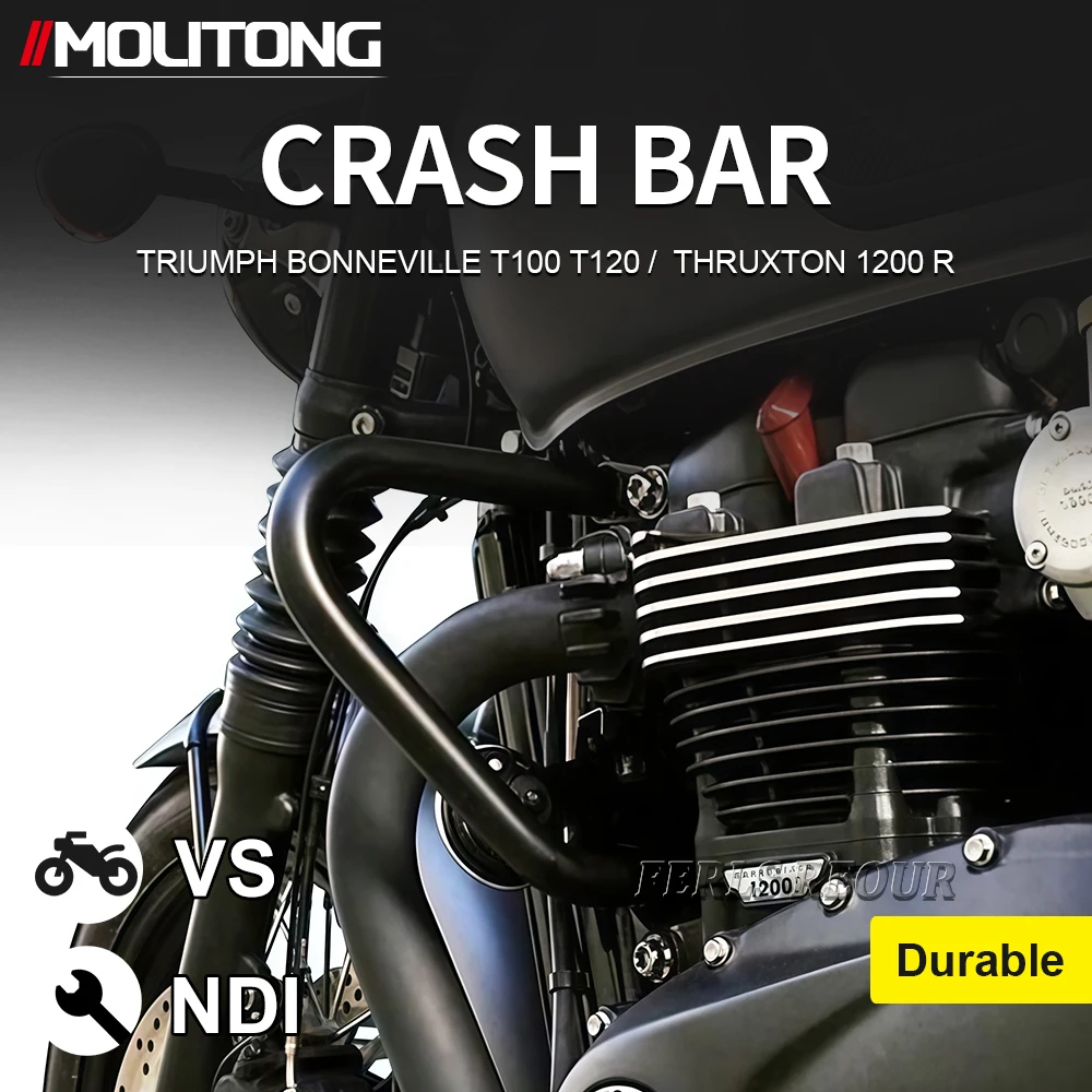

Universal Engine Guard for Triumph Classic Bikes - Fits T100/T120, Thruxton, Bobber 2016-2019, Chrome/Black Crash Bar Pair