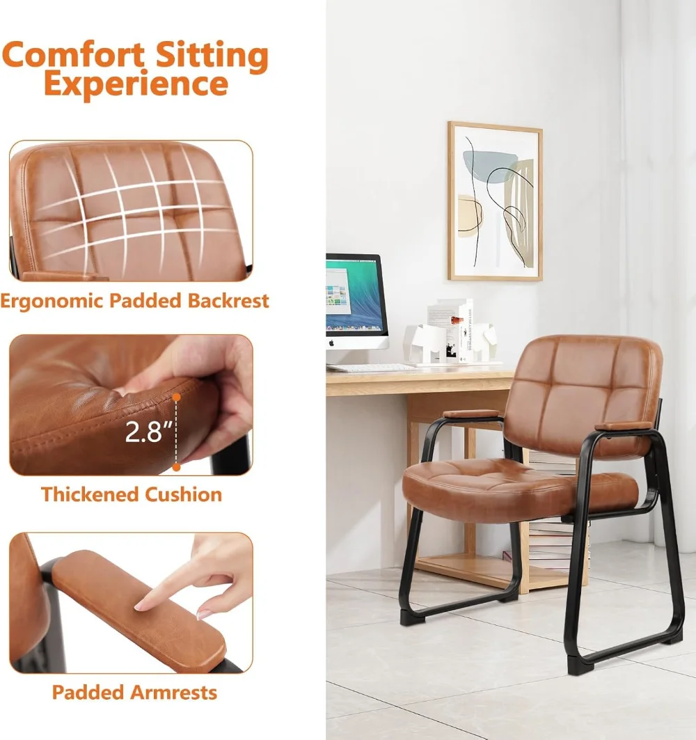 Big Tall 400 lbs Waiting Room Chairs with Padded Arms Leather Guest Chair no Wheels for Office Reception Lobby