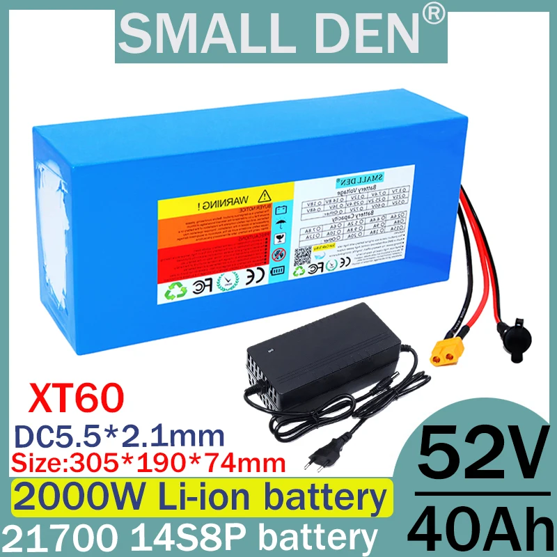 52V 40ah lithium battery pack 21700 14S8P 0-2000W high-power electric vehicle scooter motorcycle tricycle drone+2A 3A 5A charger