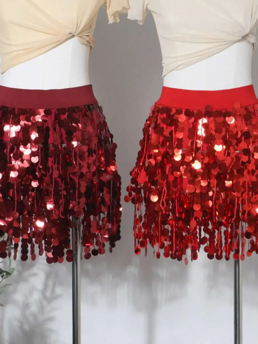 

Сексуальная блестящая юбка с пайетками для сценических выступлений, длиной до колена, женская, из ПВХ, с вышивкой