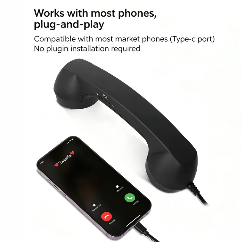 Słuchawka telefoniczna retro 3,5 mm/Type-C, słuchawka telefoniczna odporna na promieniowanie z mikrofonem, do telefonów komórkowych, smartfonów — zdjęcie produktu 6