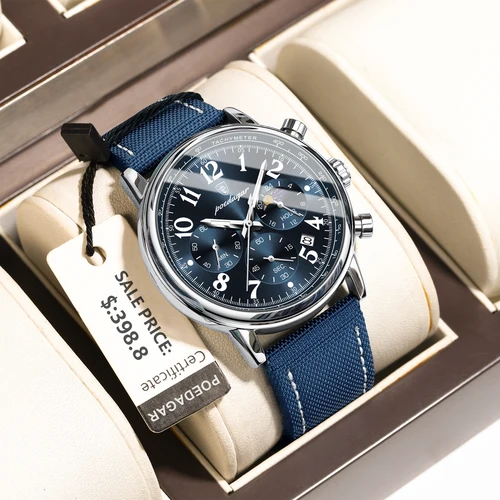 Imagen 2 del producto POEDAGAR, reloj militar deportivo de lujo para hombre, cronógrafo luminoso resistente al agua, reloj de pulsera de cuero de nailon con fecha para hombre, relojes de cuarzo para hombre