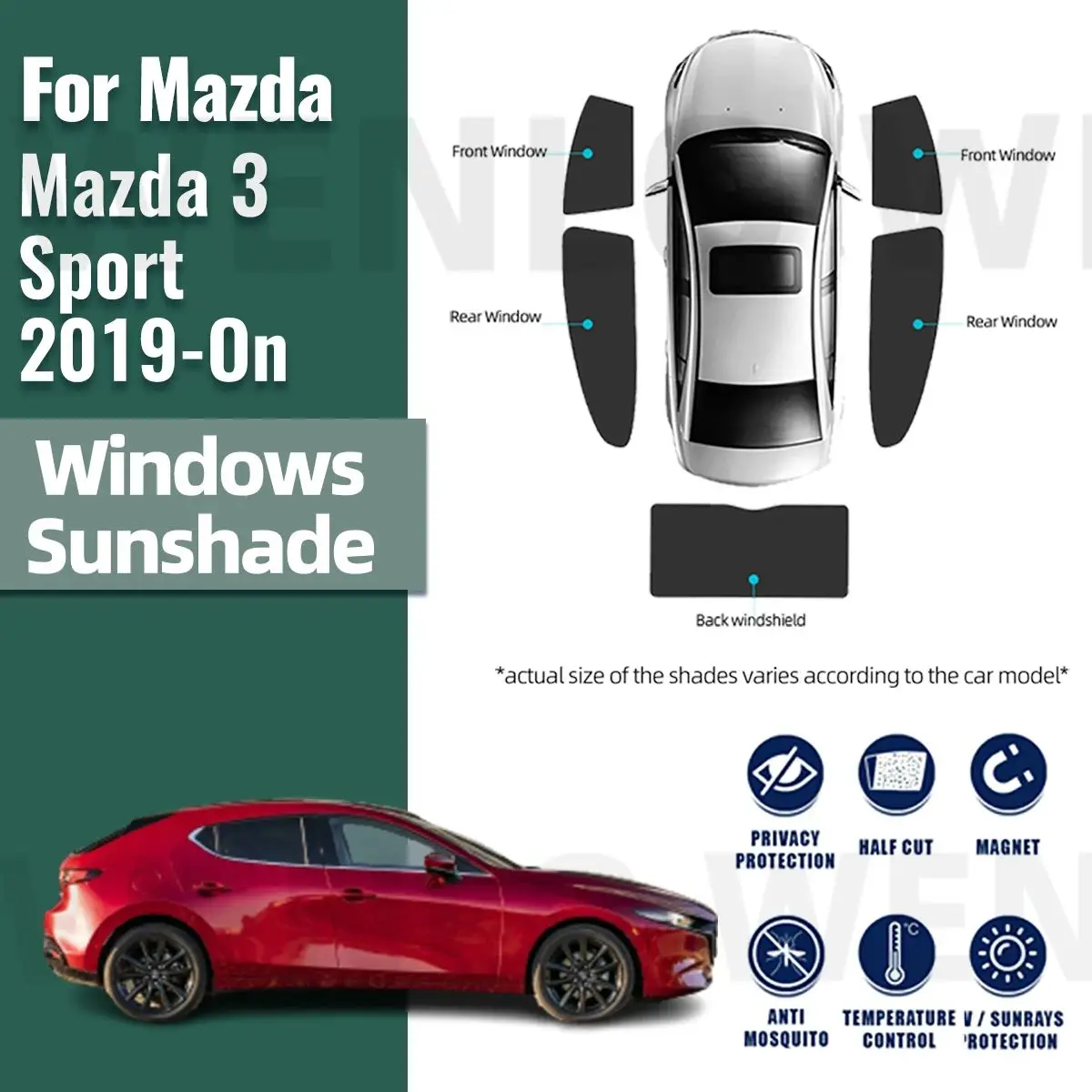 For Mazda 3 Sport Hatchback 2019-2023 2024 Rear Side Window Sun Shade Car Sunshade Magnetic Front Windshield Mesh Curtain