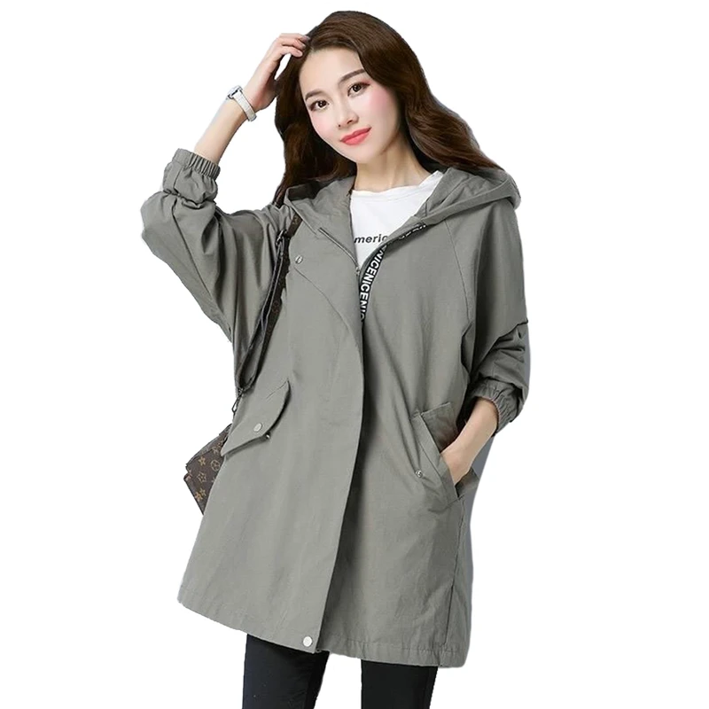 2024 Spring Trench Coat Women\'s Outerwear Loose 5XL Print Zipper Overcoat Double Layer Lining Windbreaker Female Casual Outwear