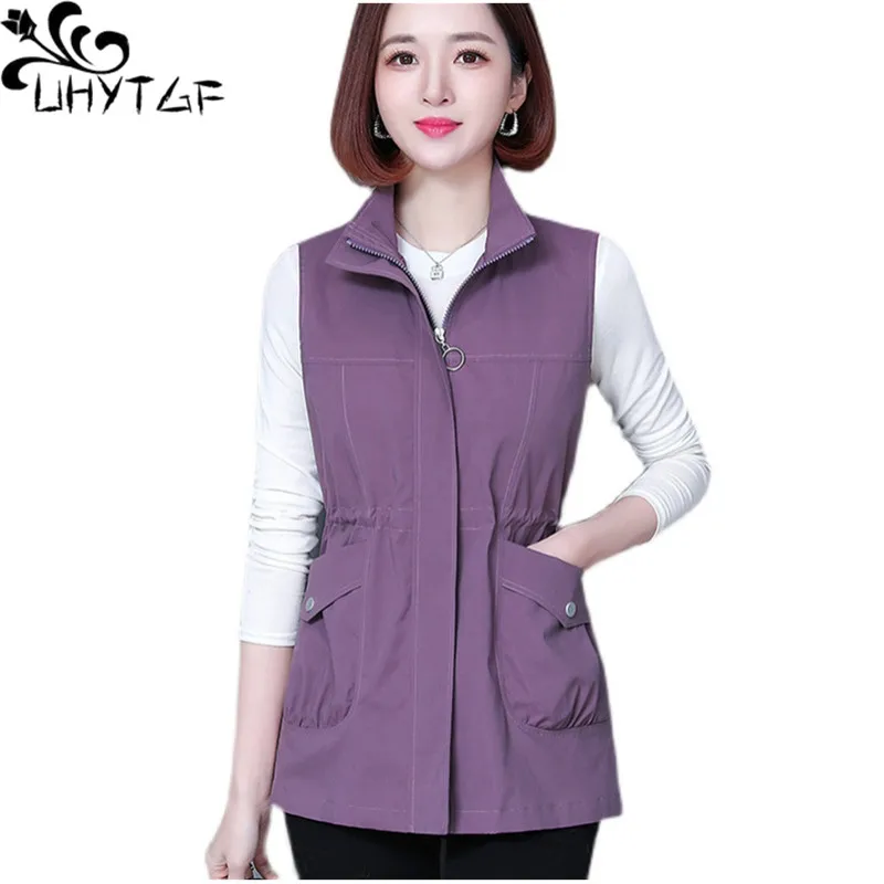 

UHYTGF Spring Summer Vest Jacket Women's Korean Sleeveless Coat Female Thin Waistcoat Middle-Aged Mom Casual Tops Outerwear 2102