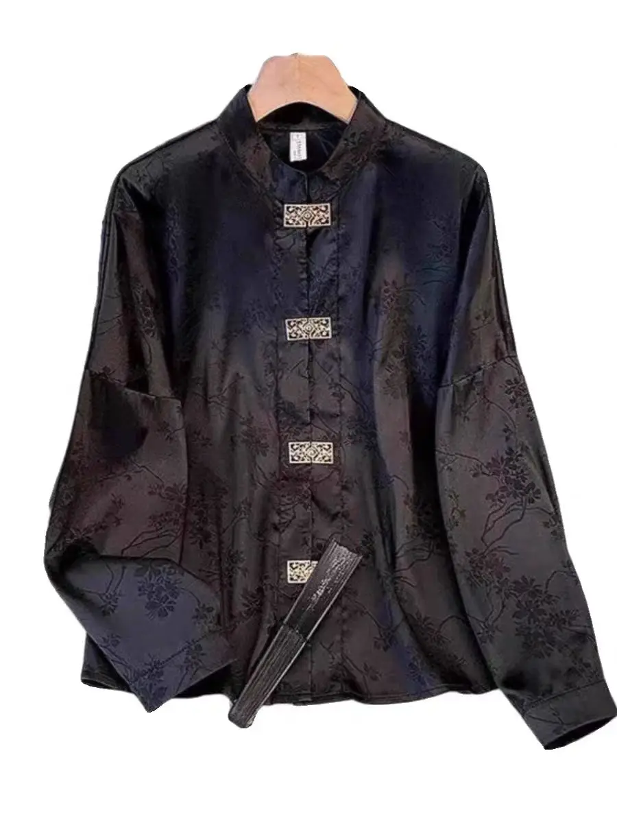 Men's Loose Large Size 40-150kg Plus Chinese Hanfu Shirt Europe Male Jacquard Stand Collar China Traditional Top Free Shipping